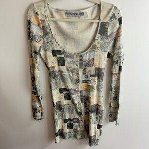 Rationalle Women's Patchwork Long Sleeve Top - Multicolor